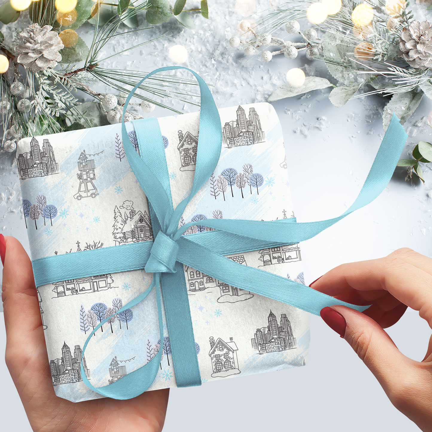 Home For The Holidays Gift Wrap Roll - Blue