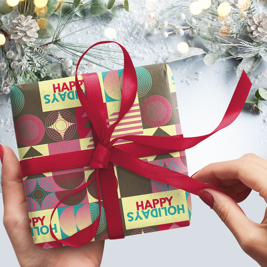 Happy Holidays GIft Wrap Roll - Yellow