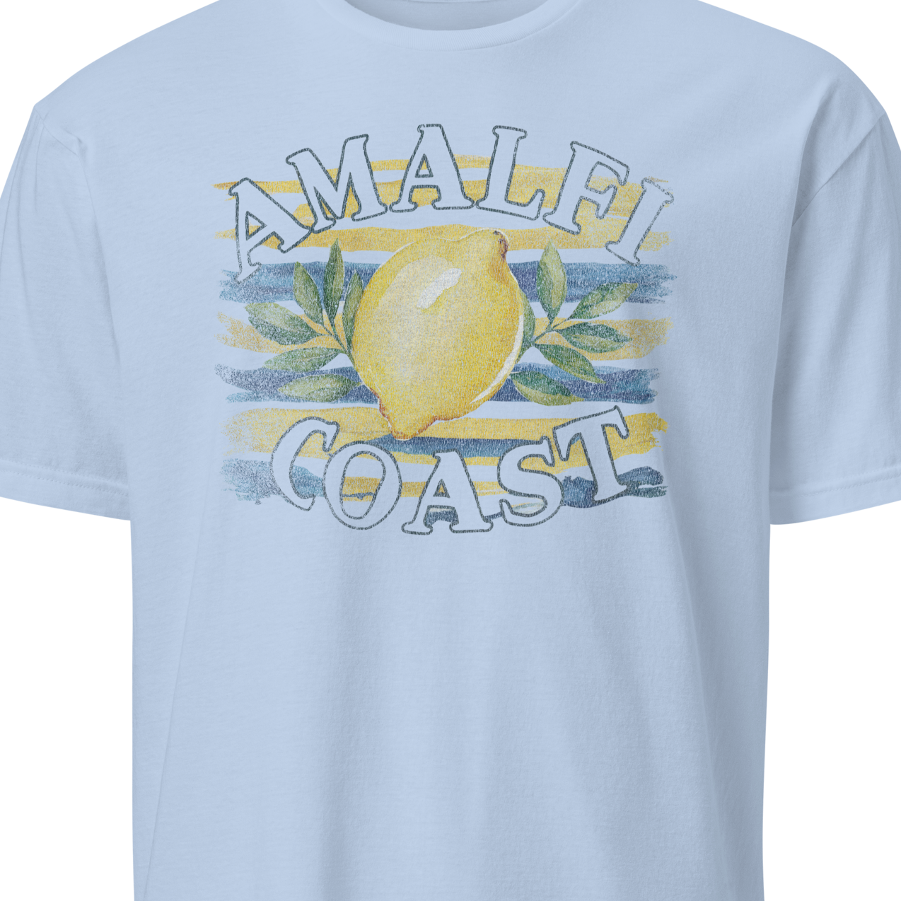 Light blue t-shirt with lemon graphic and 'Amalfi Coast' text