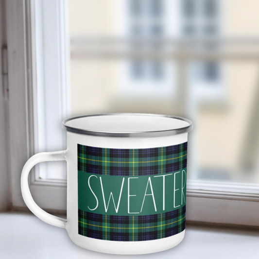 Sweater Weather Enamel Mug - Green Plaid
