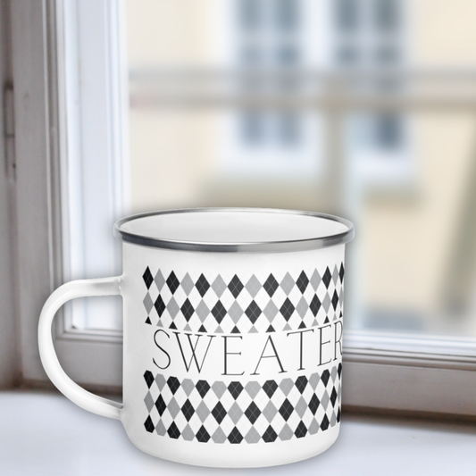 Sweater Weather Enamel Mug - Grey Argyle