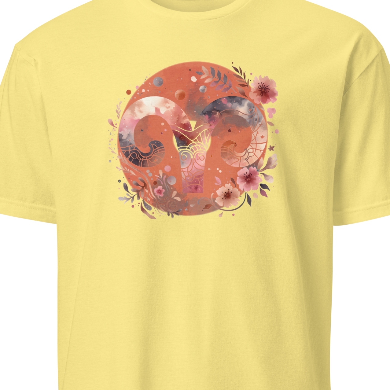 Yellow t-shirt with a floral and sun design