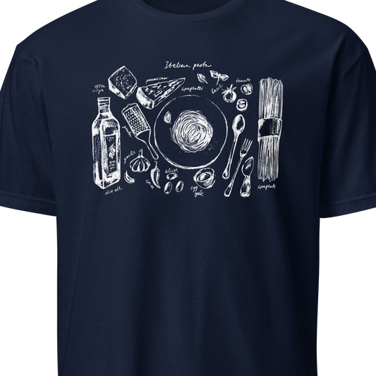 Navy blue t-shirt with white graphic design