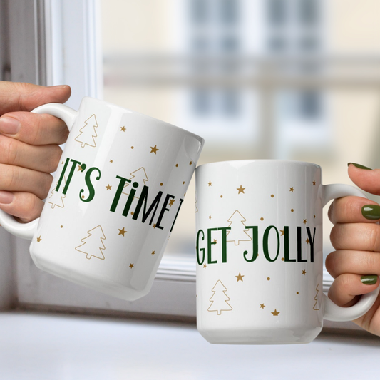 It's Time to Get Jolly White Mug - Gold Trees