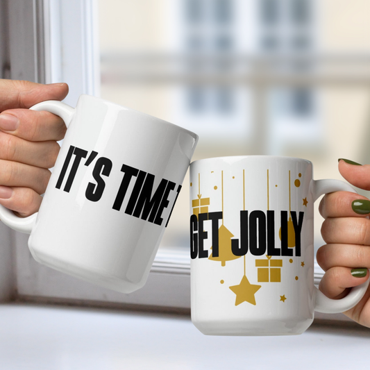 It's Time to Get Jolly White Mug - Gold Ornaments