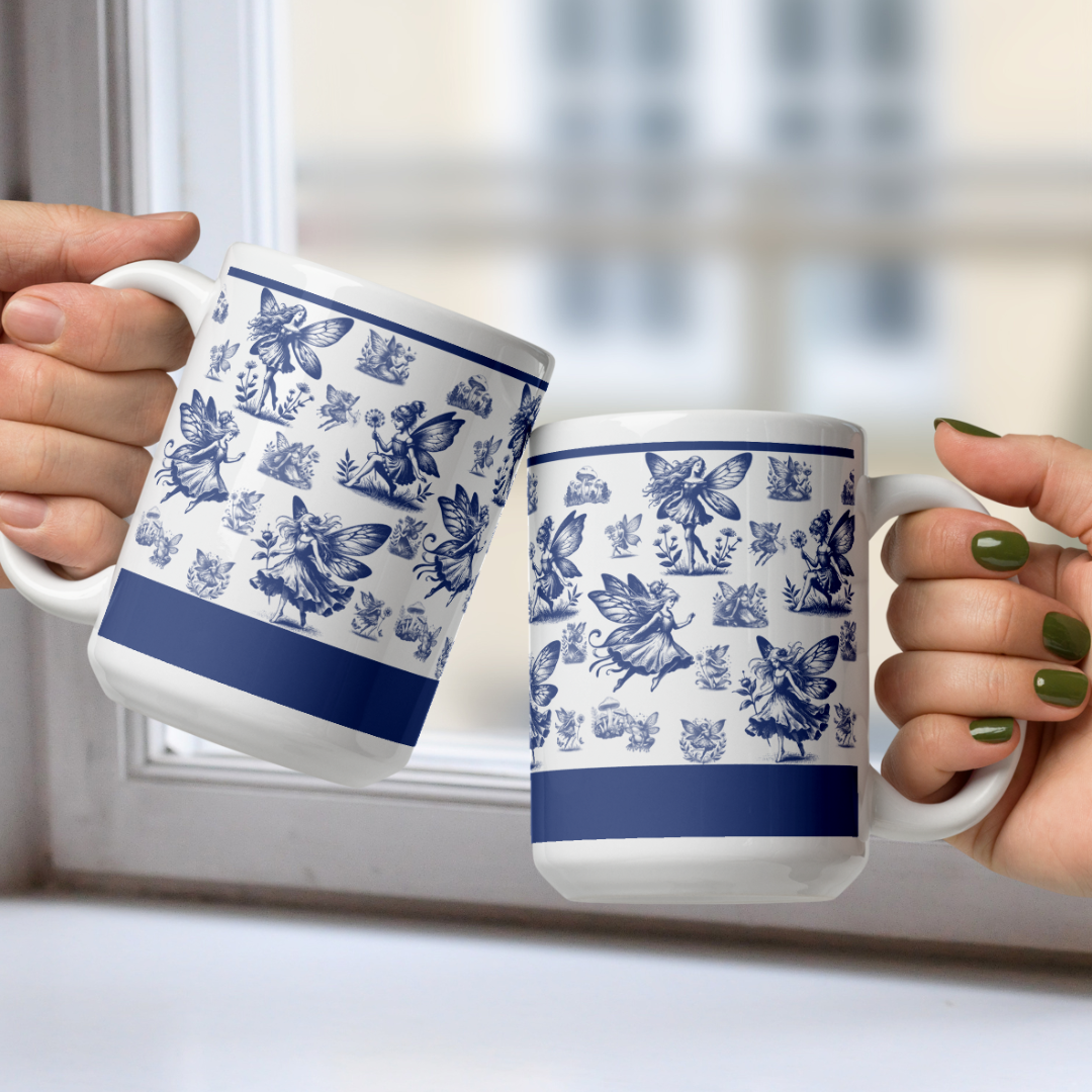 Personalized Les Fees Enchantees White Mug - Blue