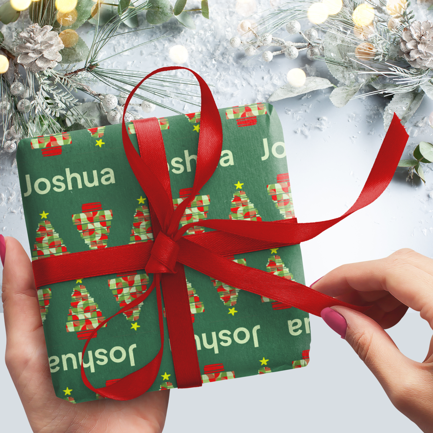 Neo Geo Christmas Treeo Personalized Gift Wrap Sheets (set of 3)