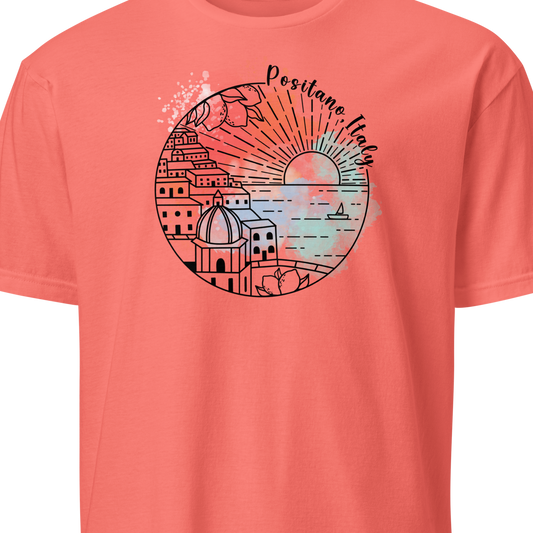 Coral t-shirt with a graphic design