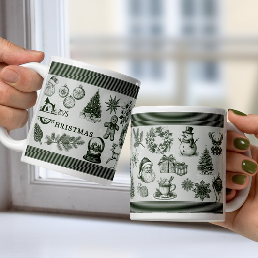 Personalized Vintage Family Christmas White Mug