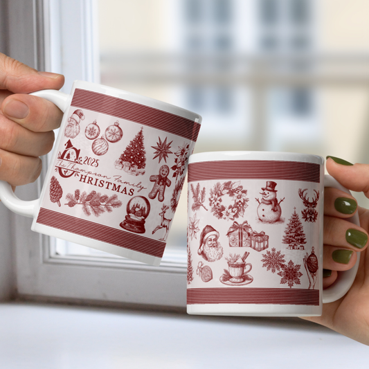 Personalized Vintage Family Christmas White Mug