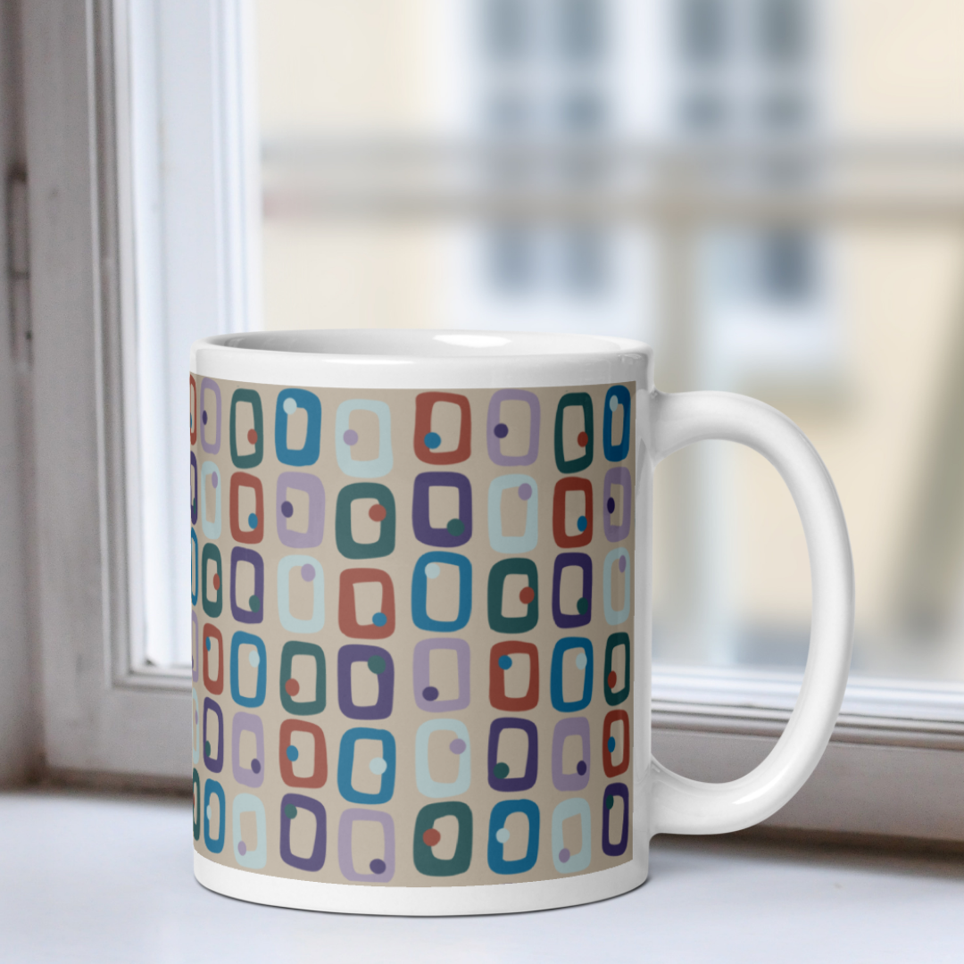 Retro Rectangles White Mug - Clouded Beach