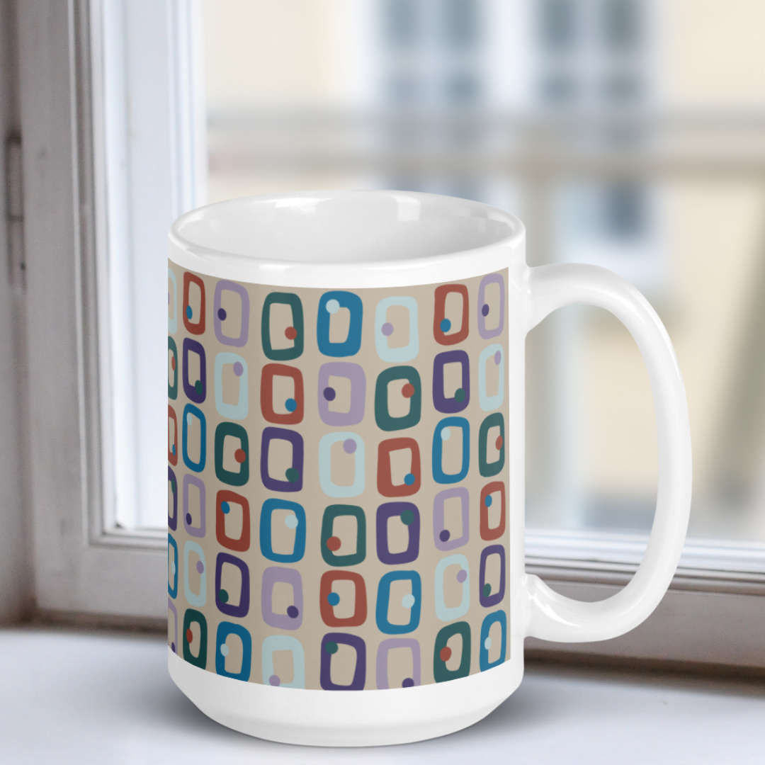Retro Rectangles White Mug - Clouded Beach