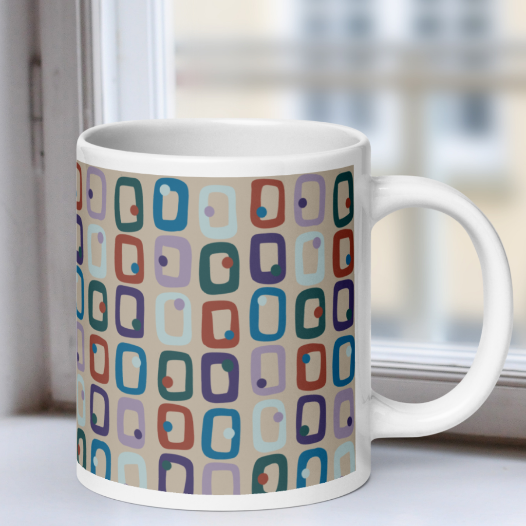 Retro Rectangles White Mug - Clouded Beach