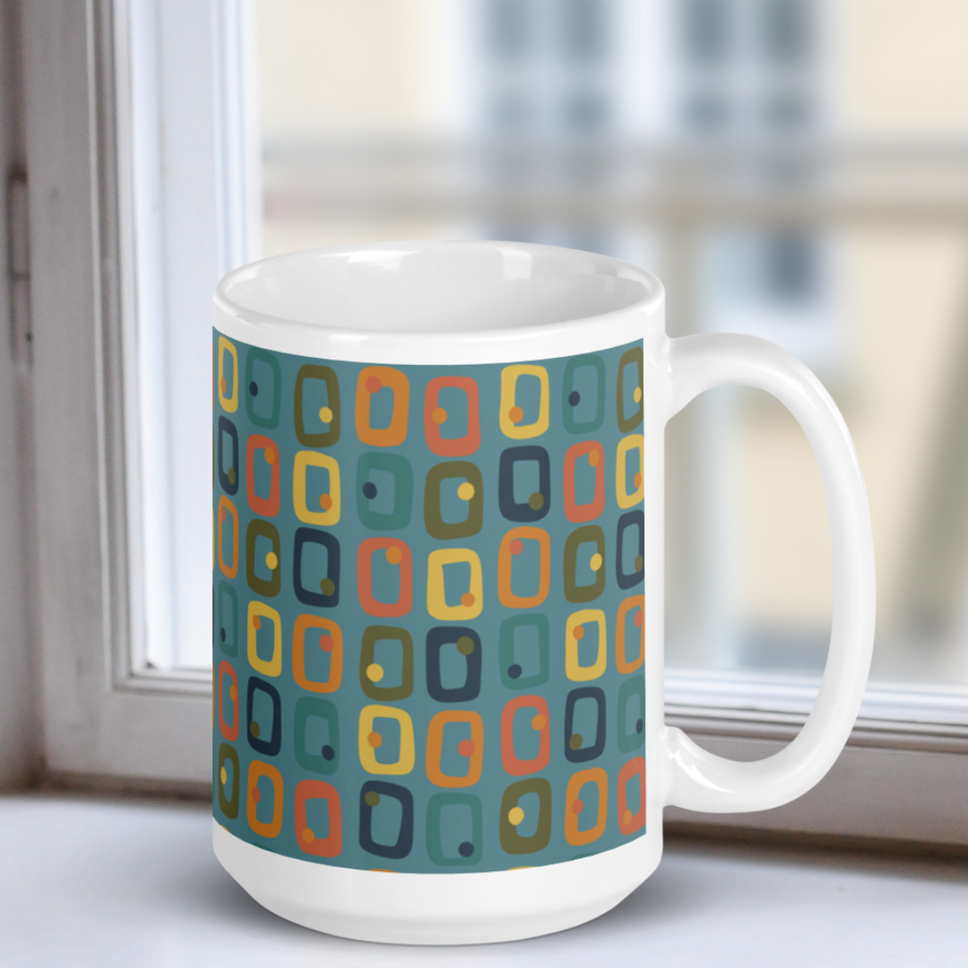 Retro Rectangles White Mug - Downtown Dusk