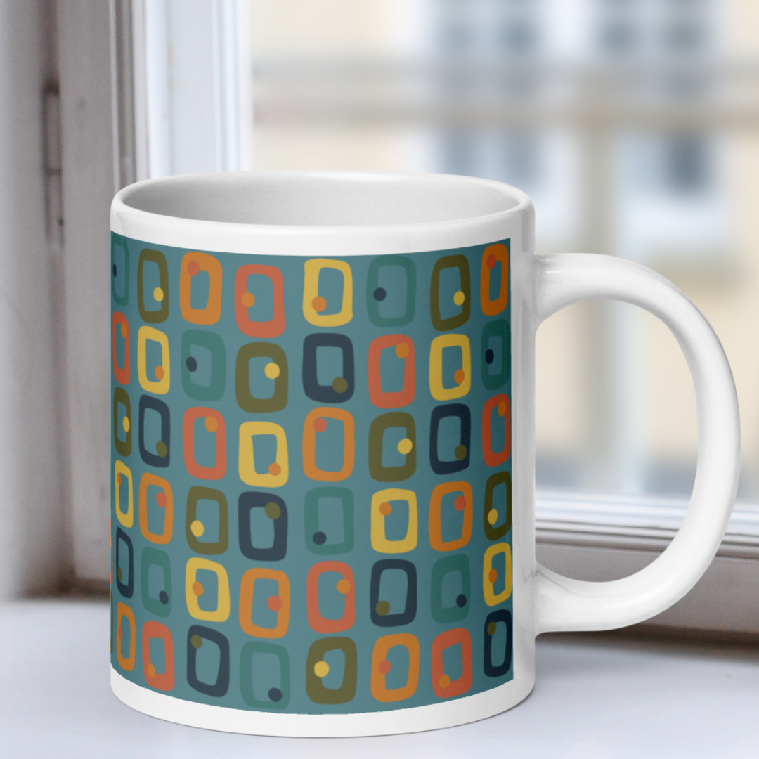 Retro Rectangles White Mug - Downtown Dusk