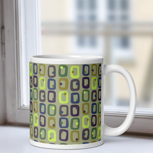 Retro Rectangles White Mug - Last Call