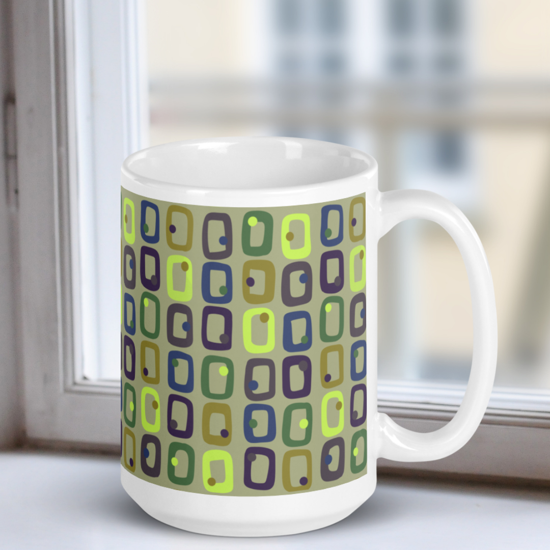 Retro Rectangles White Mug - Last Call