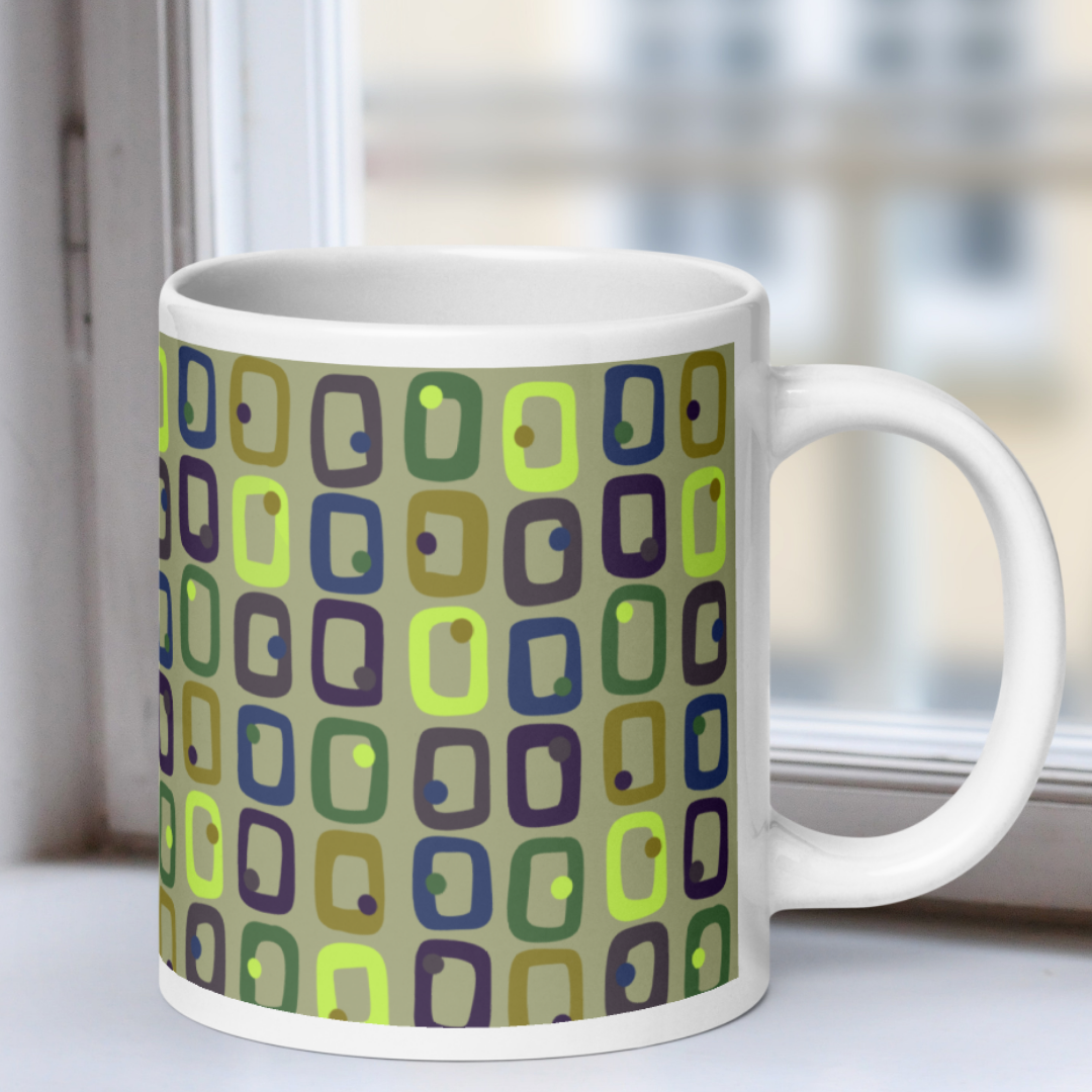 Retro Rectangles White Mug - Last Call