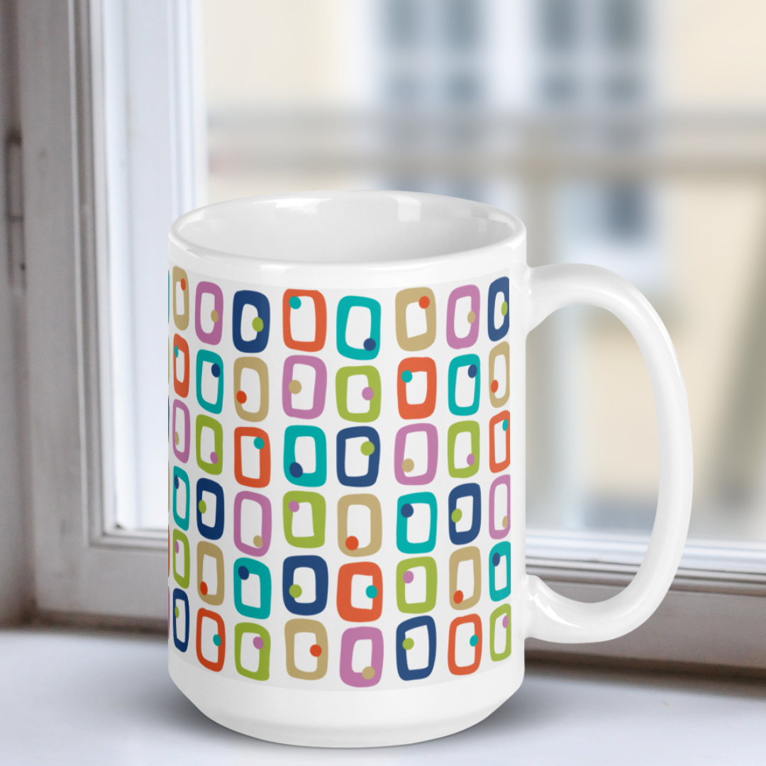 Retro Rectangles White Mug - Party Time
