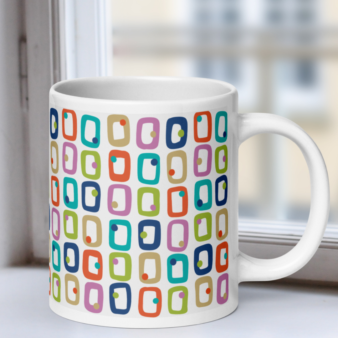 Retro Rectangles White Mug - Party Time