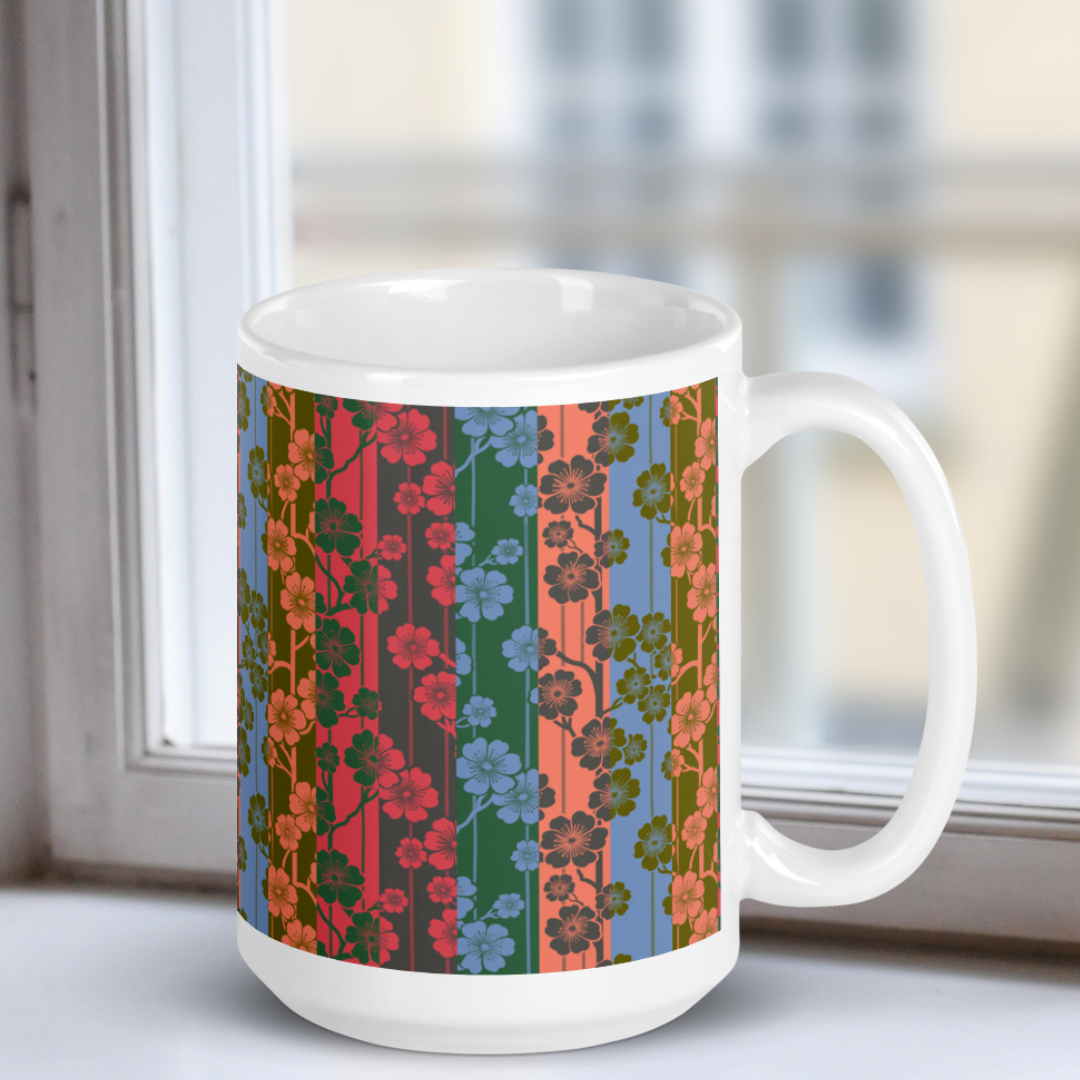 Sakura Stripes White Mug - Aloha