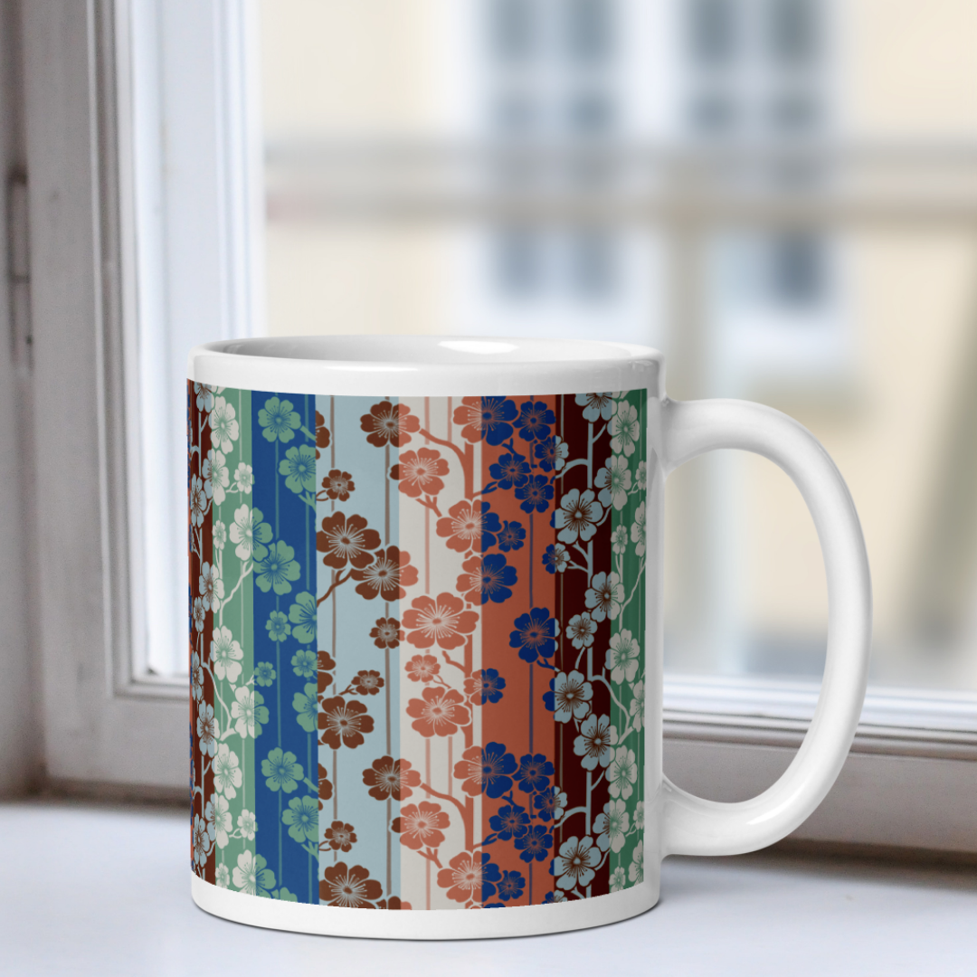 Sakura Stripes White Mug - Go Go