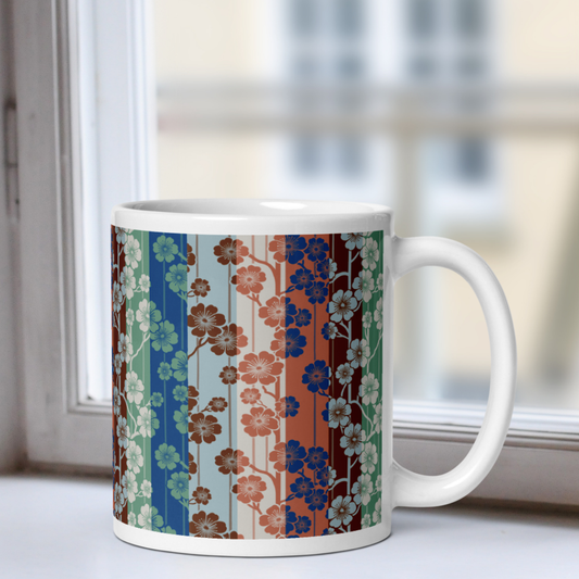 Sakura Stripes White Mug - Go Go