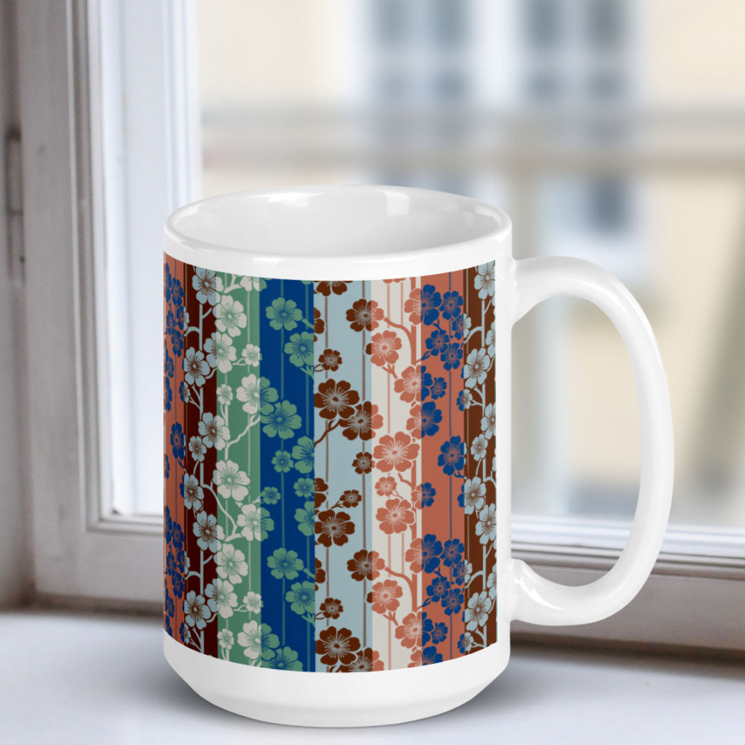 Sakura Stripes White Mug - Go Go