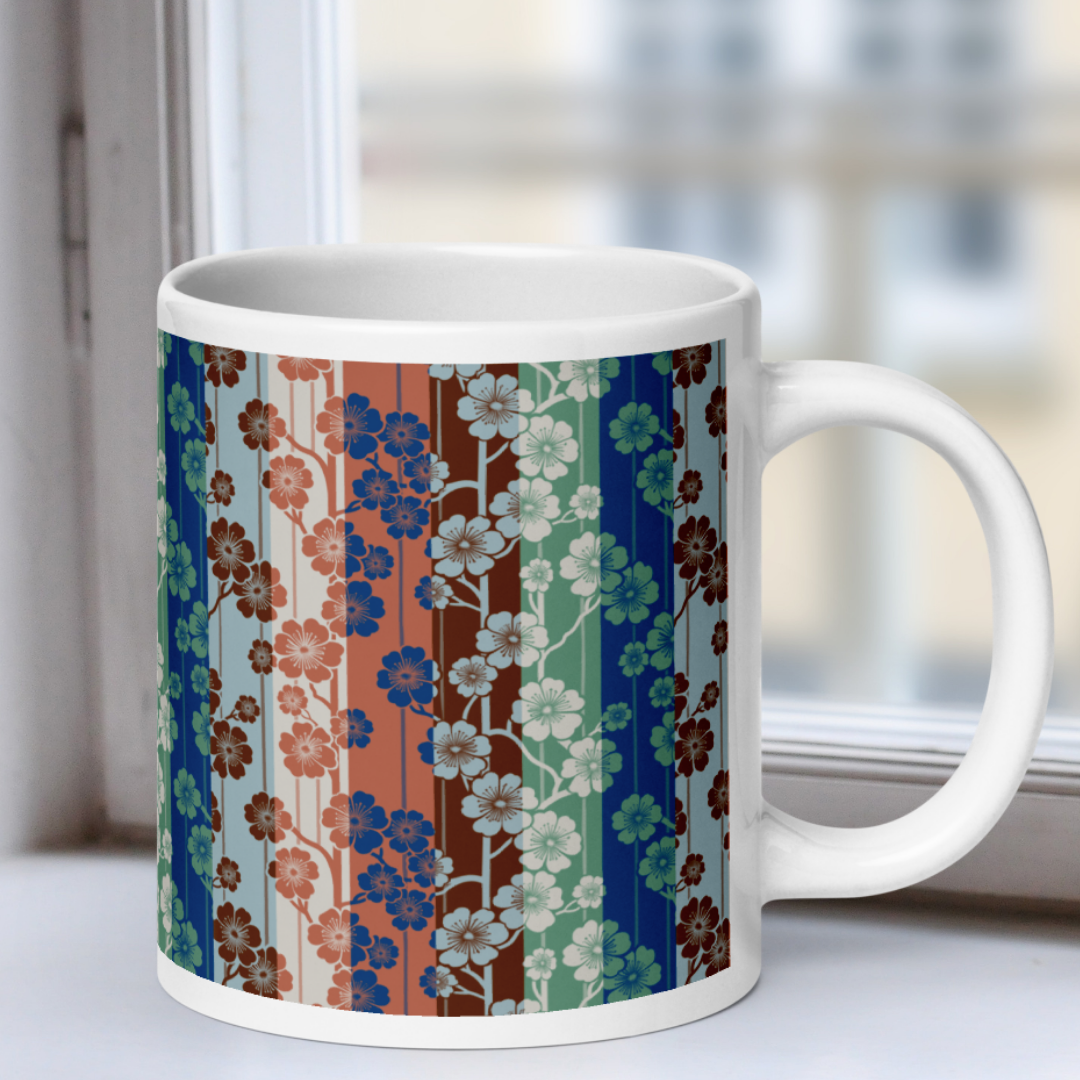 Sakura Stripes White Mug - Go Go