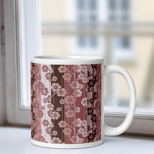 Sakura Stripes White Mug - In Bloom