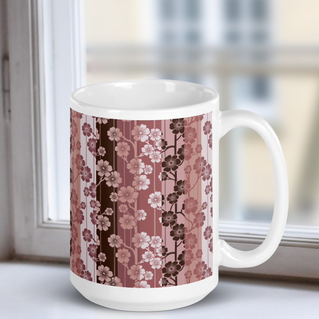 Sakura Stripes White Mug - In Bloom