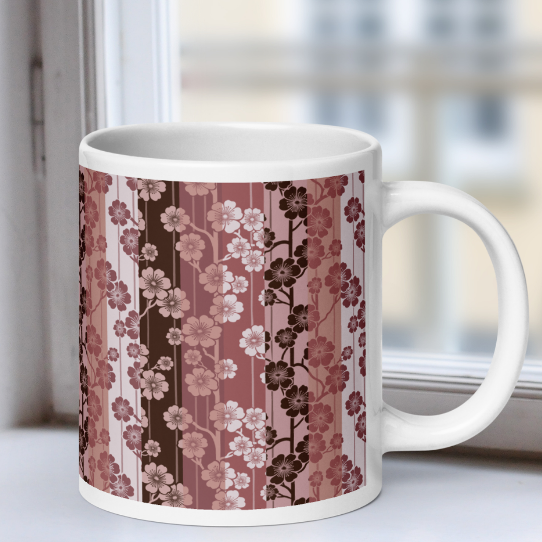 Sakura Stripes White Mug - In Bloom