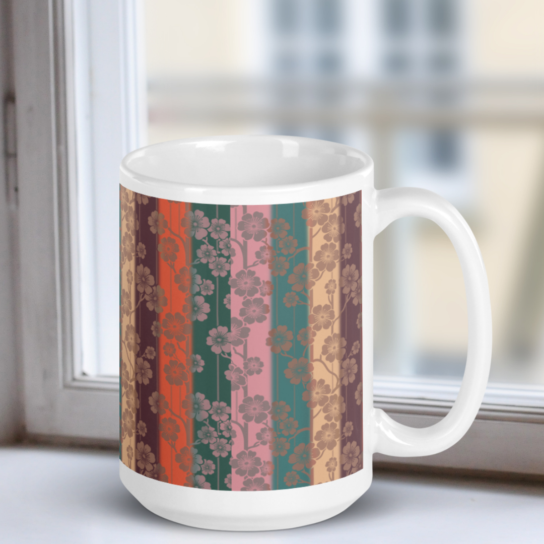 Sakura Stripes White Mug - Midlife