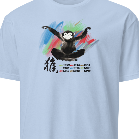 Light blue t-shirt with a monkey graphic and colorful elements