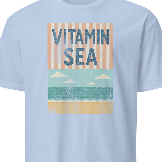 Light blue t-shirt with 'Vitamin Sea' graphic design