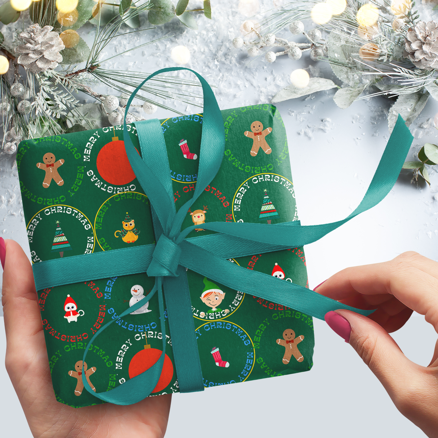 Personalized Merry Christmas Circles Wrapping paper sheets