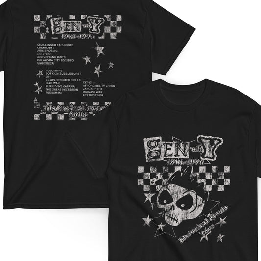 Black t-shirt with skeleton design and 'Memories Over Money' text on a white background
