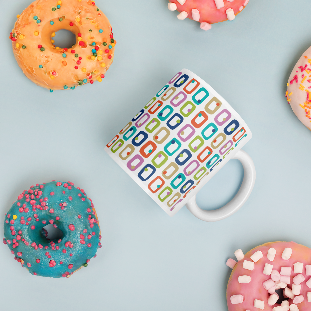 Retro Rectangles White Mug - Party Time
