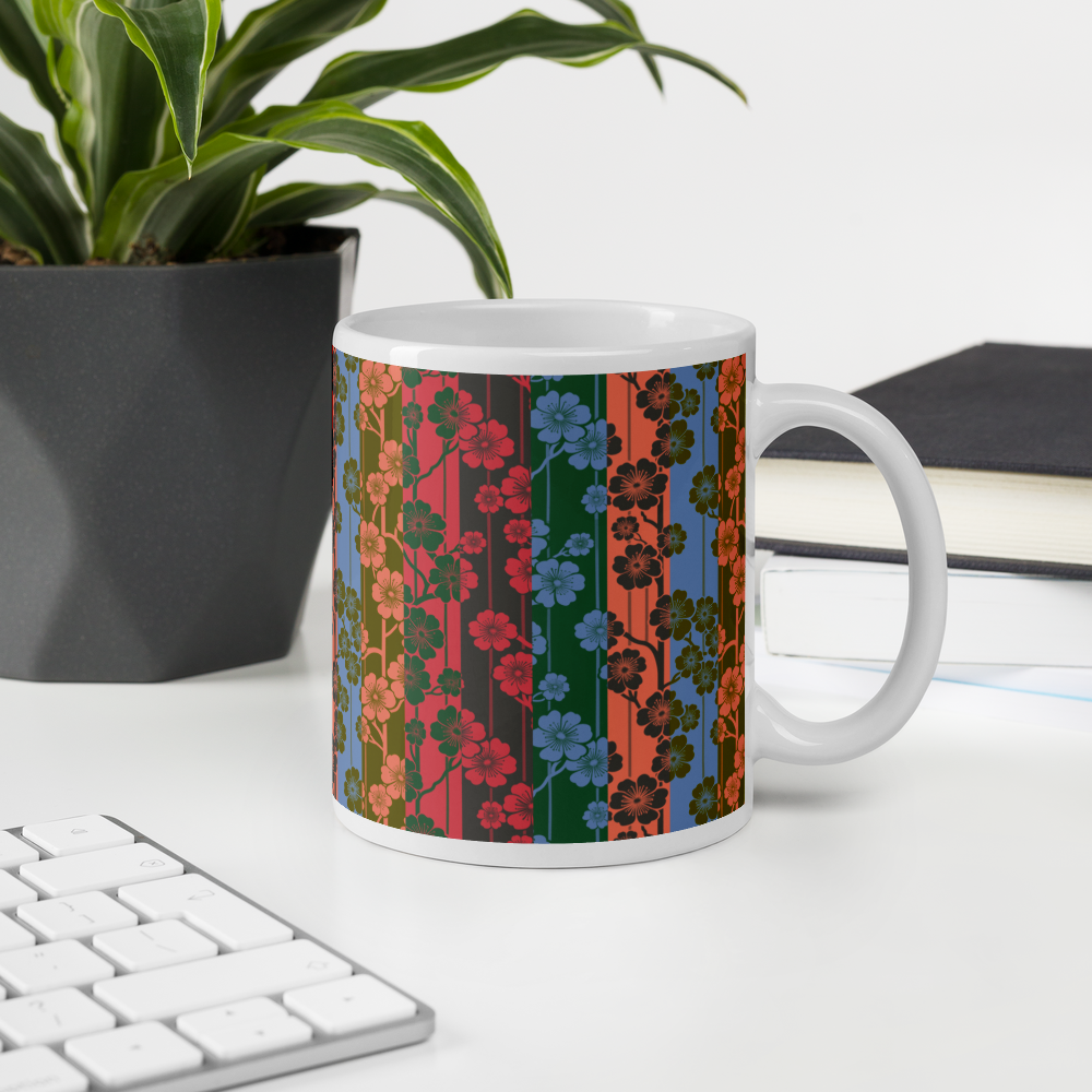 Sakura Stripes White Mug - Aloha