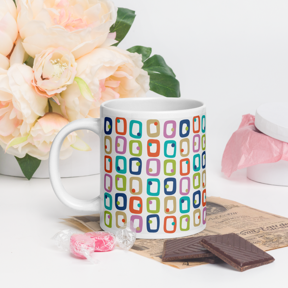 Retro Rectangles White Mug - Party Time