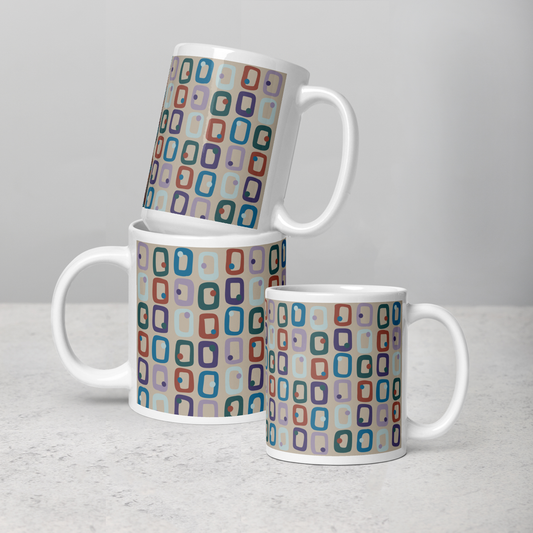 Retro Rectangles White Mug - Clouded Beach