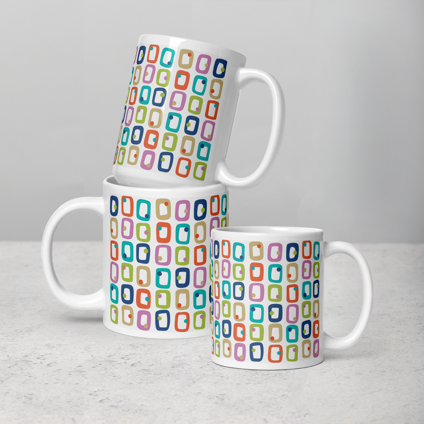Retro Rectangles White Mug - Party Time