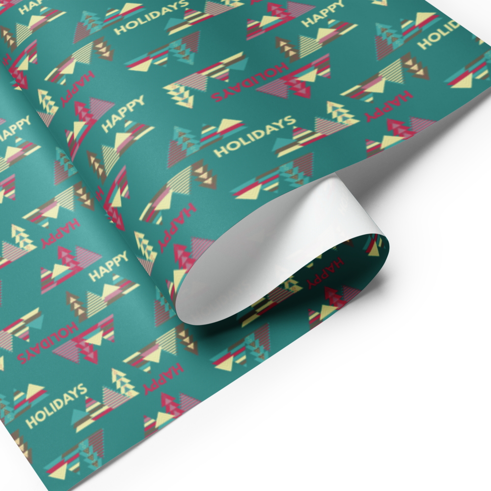 Happy Holiday Trees Gift Wrap Roll - Teal
