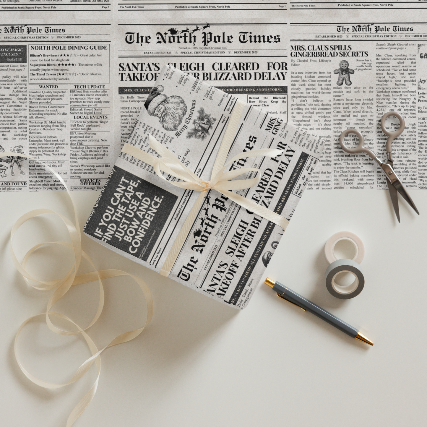 The North Pole Times Gift Wrap Sheets (set of 3)