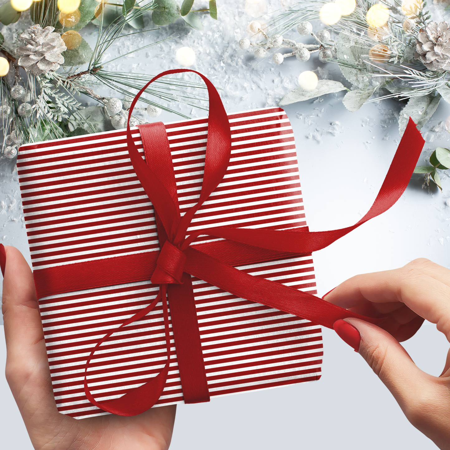 Red Candy Cane Stripes Gift Wrap Sheets (Set of 3)