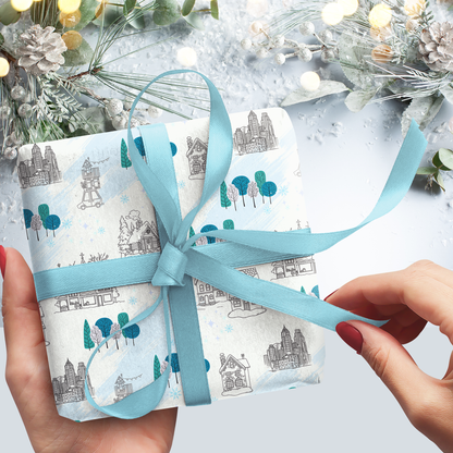 Home For The Holidays Gift Wrap Roll - Teal