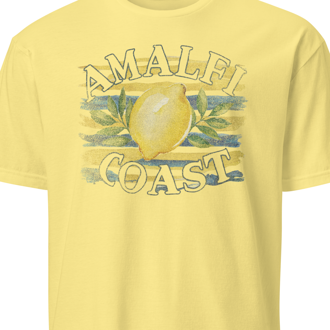 Yellow t-shirt with 'Amalfi Coast' and lemon graphic 