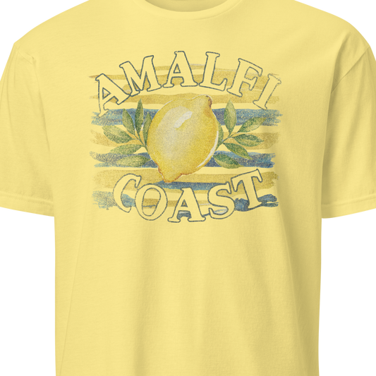 Yellow t-shirt with 'Amalfi Coast' and lemon graphic 