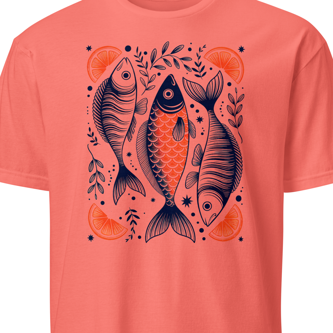 Coral t-shirt with fish design 