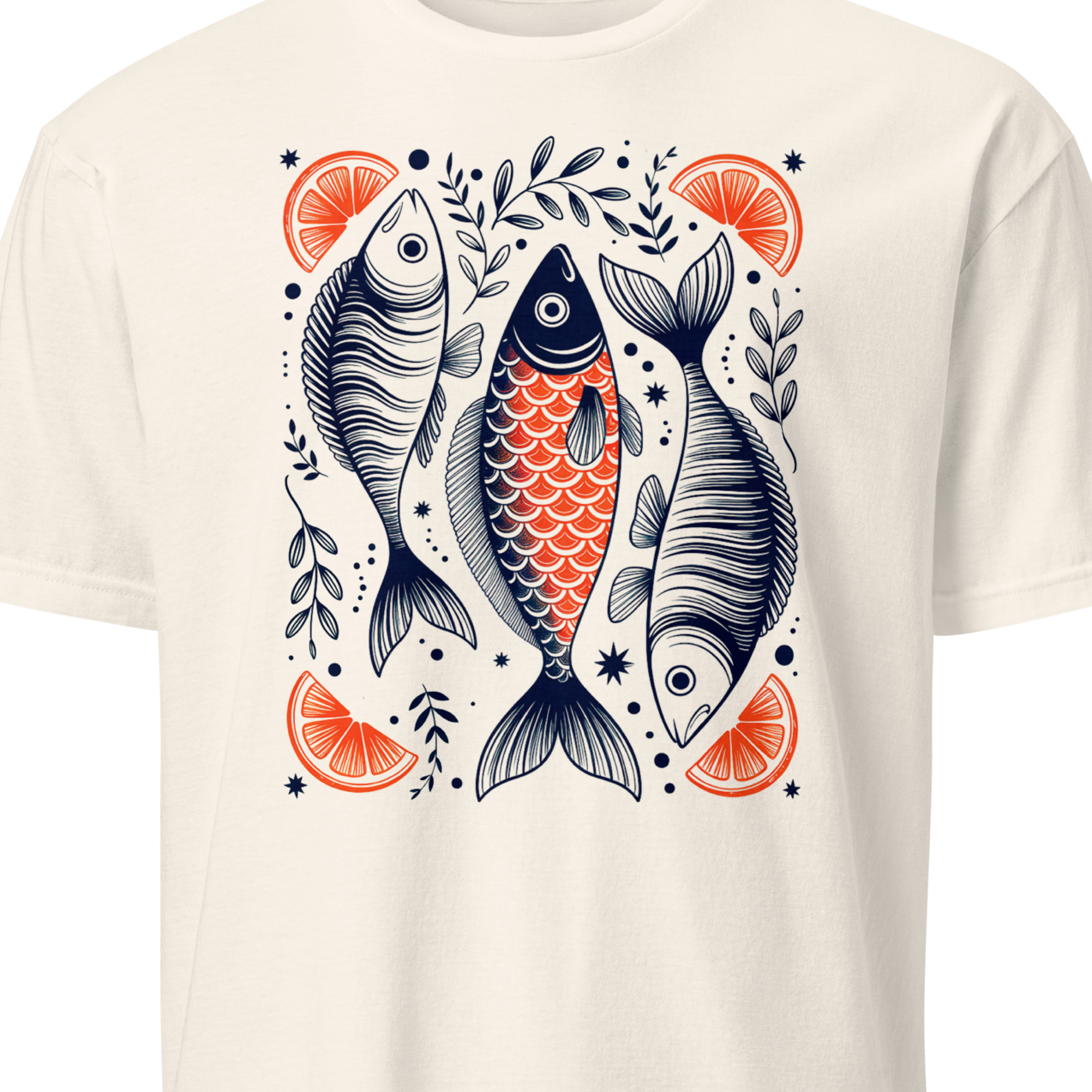 White t-shirt with fish design 